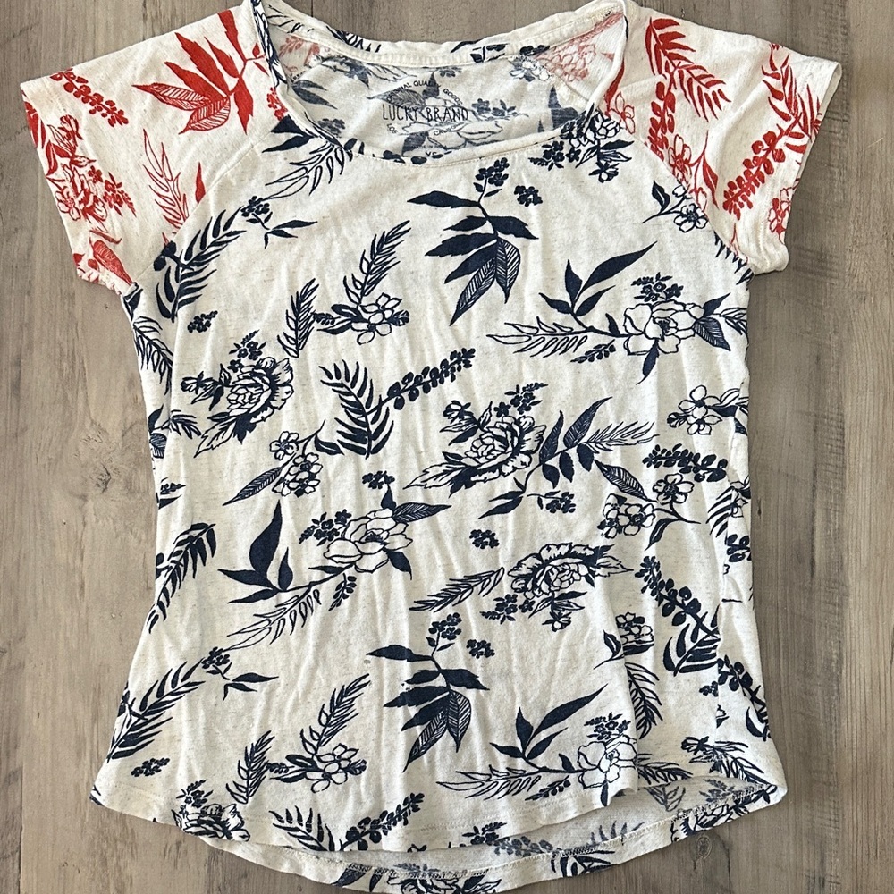 Lucky Brand two tone floral tee xs - Picture 2 of 6